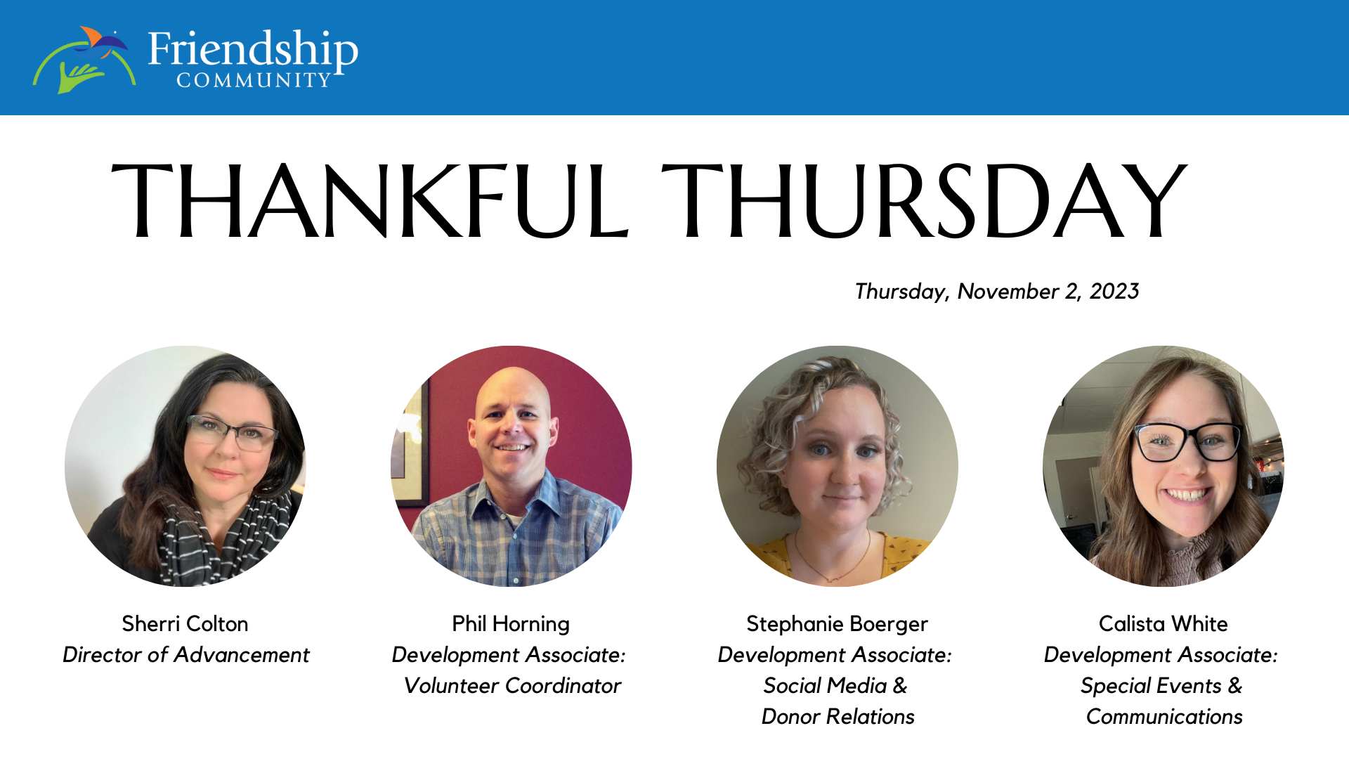 Friendship Community - "Thankful Thursday" video (Nov 2, 2023)