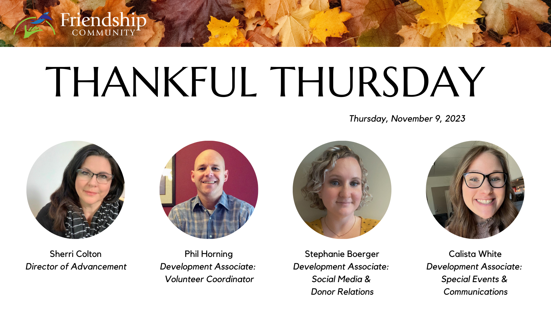 Friendship Community - "Thankful Thursday" video (Nov 9, 2023)