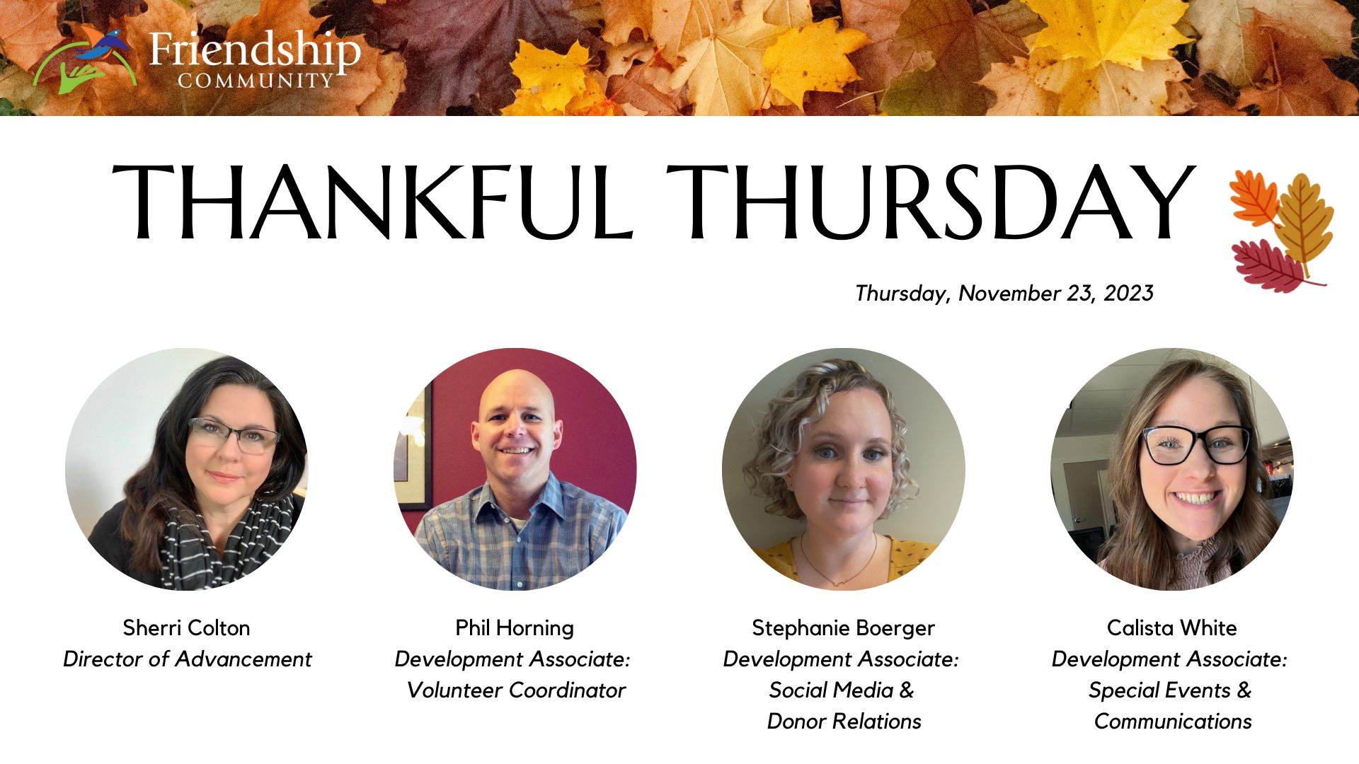 Friendship Community - "Thankful Thursday" video (Nov 23, 2023)