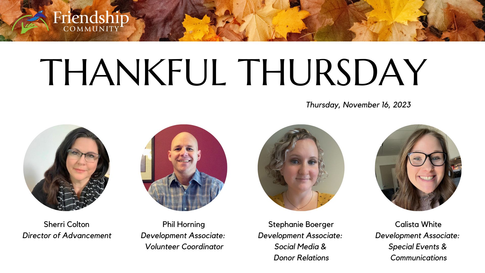 Friendship Community - "Thankful Thursday" video (Nov 16, 2023)